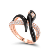 Black Enamel Wild Snake Rose Gold Ring-Black Diamonds New York