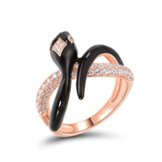 Black Enamel Wild Snake Rose Gold Ring-Black Diamonds New York