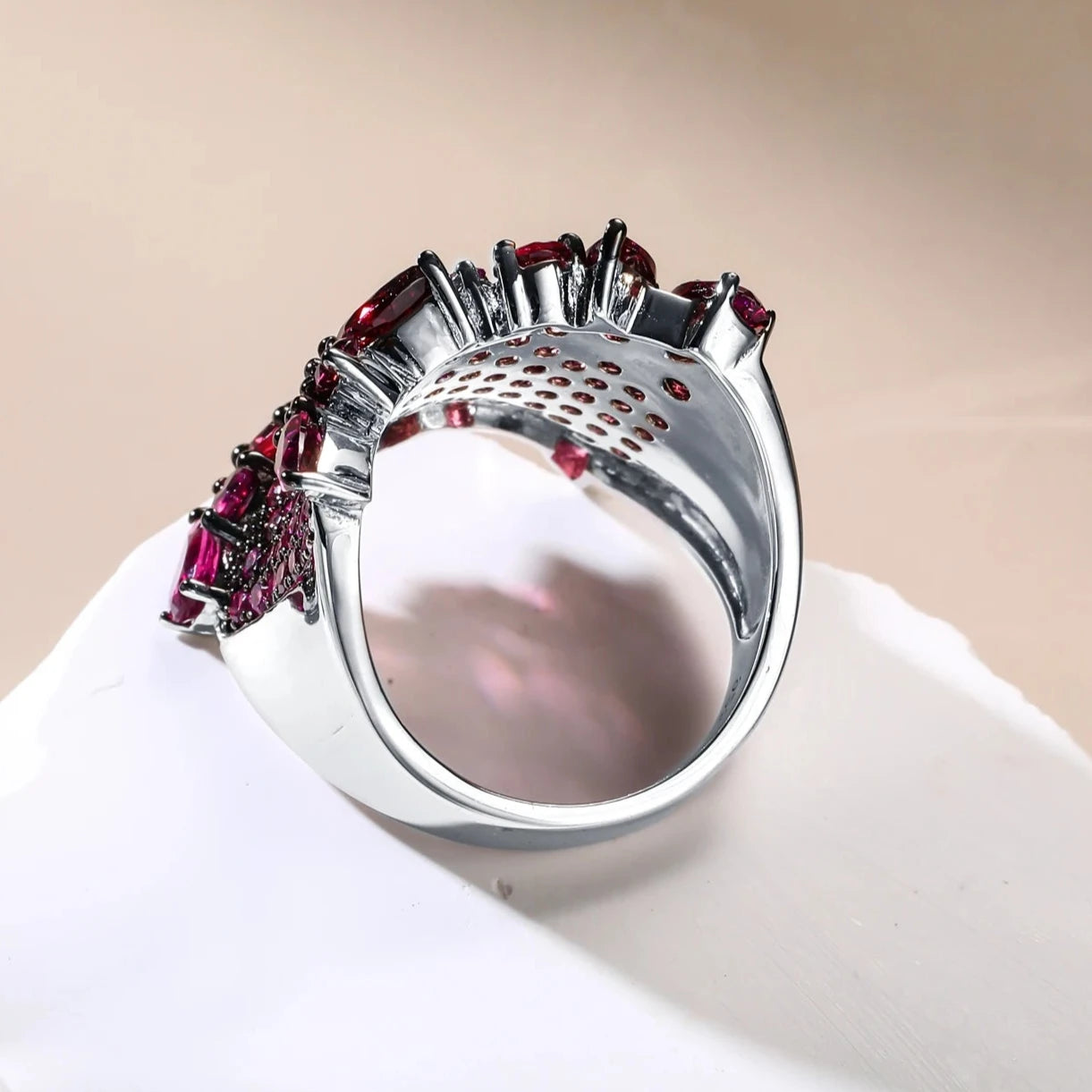 Natural Rhodolite Garnet Bohemian Ring-Black Diamonds New York