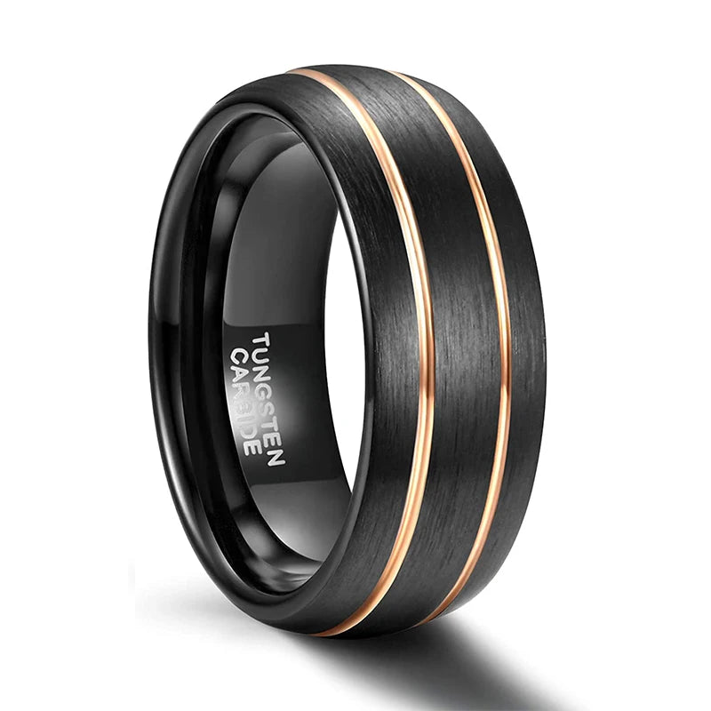 Double Line Inlay Black Tungsten Carbide Men's Ring-Black Diamonds New York