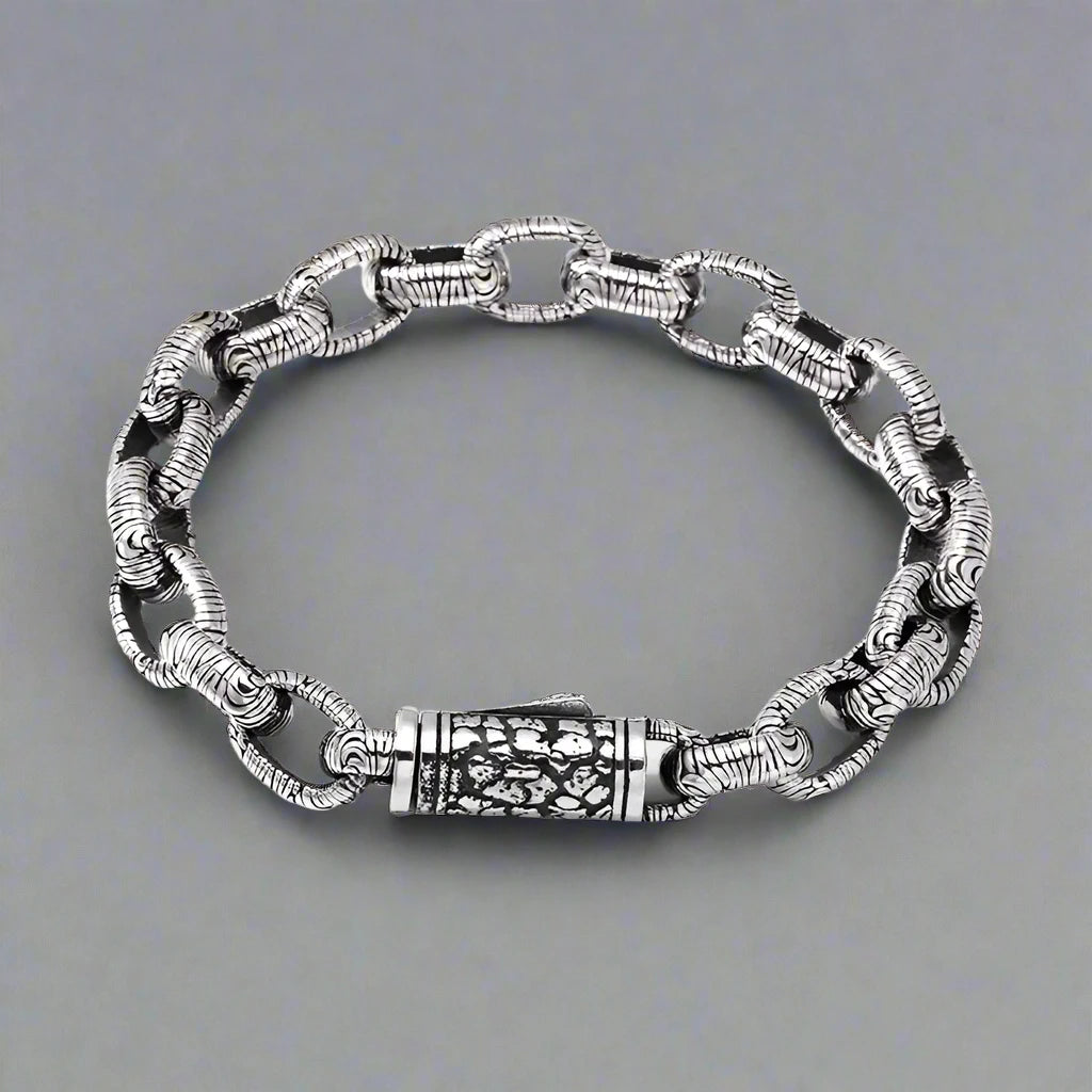 Vintage Bold Stone Chain Pattern Bracelet-Black Diamonds New York