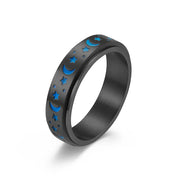 Star and Moon Titanium Steel Rotatable Luminous Ring-Black Diamonds New York