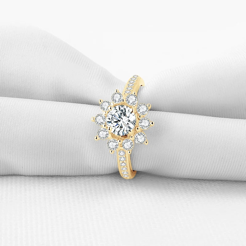 10K Yellow Gold Round Diamond Sunflower Shaped Engagement Ring-Black Diamonds New York