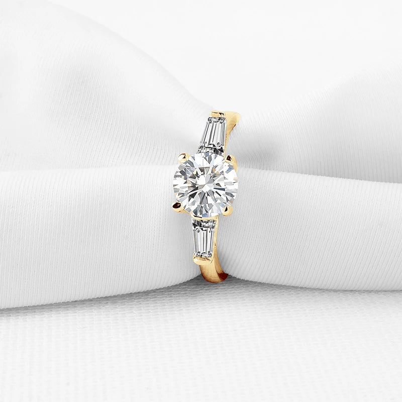 10K Solid Gold 1.2 Ct Round Diamond Three Stone Engagement Ring-Black Diamonds New York