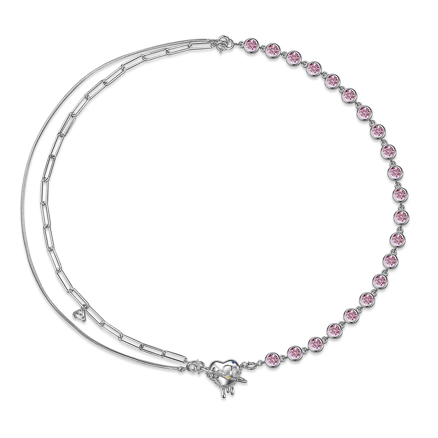 Pink Stone & Heart Shaped Molten Drop Necklace-Black Diamonds New York