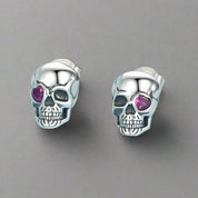 Cool Skull Pink Heart-shaped Created Diamond Stud Earrings-Black Diamonds New York