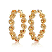 Oval-cut Natural Citrine Gemstone Vintage Hoop Earrings-Black Diamonds New York