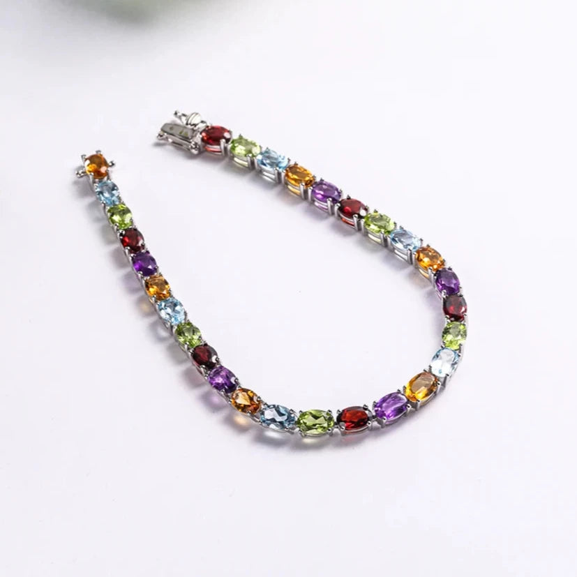 Oval-cut Rainbow Multi-gemstone Bracelet-Black Diamonds New York