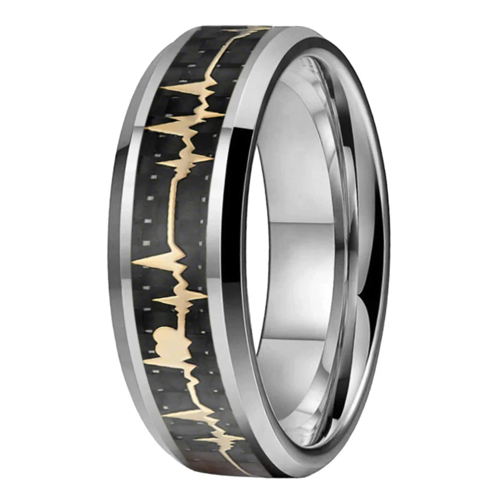 Heart Love Ring with Black Carbon Fiber Inlay Tungsten Men's Ring-Black Diamonds New York