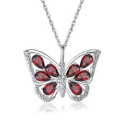 1.9ct Pear Cut Created Ruby Gemstone Butterfly Pendant Necklace-Black Diamonds New York