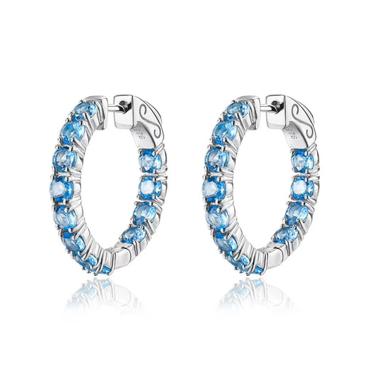 Classic Natural Gemstone Hoop Earrings-Black Diamonds New York