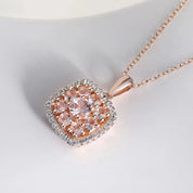 Round-cut Morganite Halo Rose Gold Necklace-Black Diamonds New York