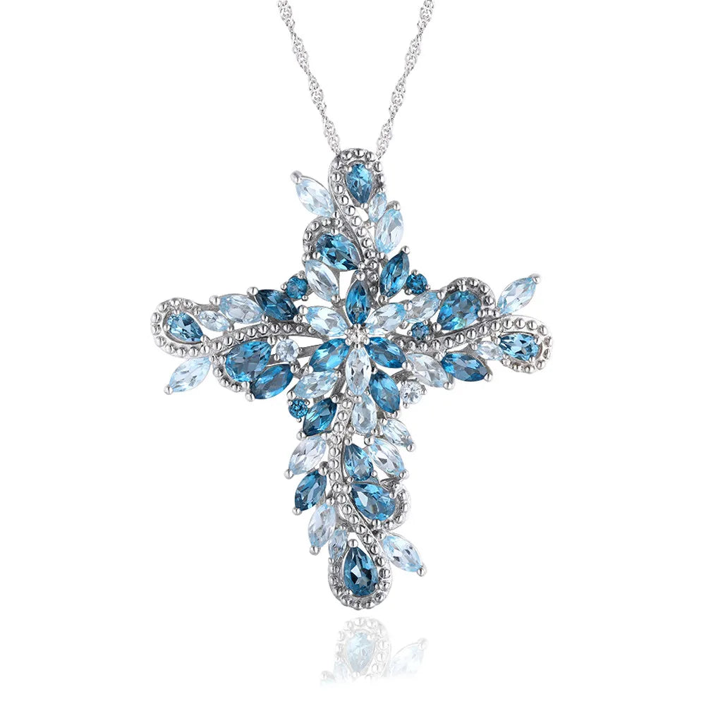 Marquise-cut Natural Blue Topaz and Amethyst Icy Necklace-Black Diamonds New York