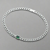 Green Cushion-cut Stone Cuban Clavicle Chain Necklace-Black Diamonds New York