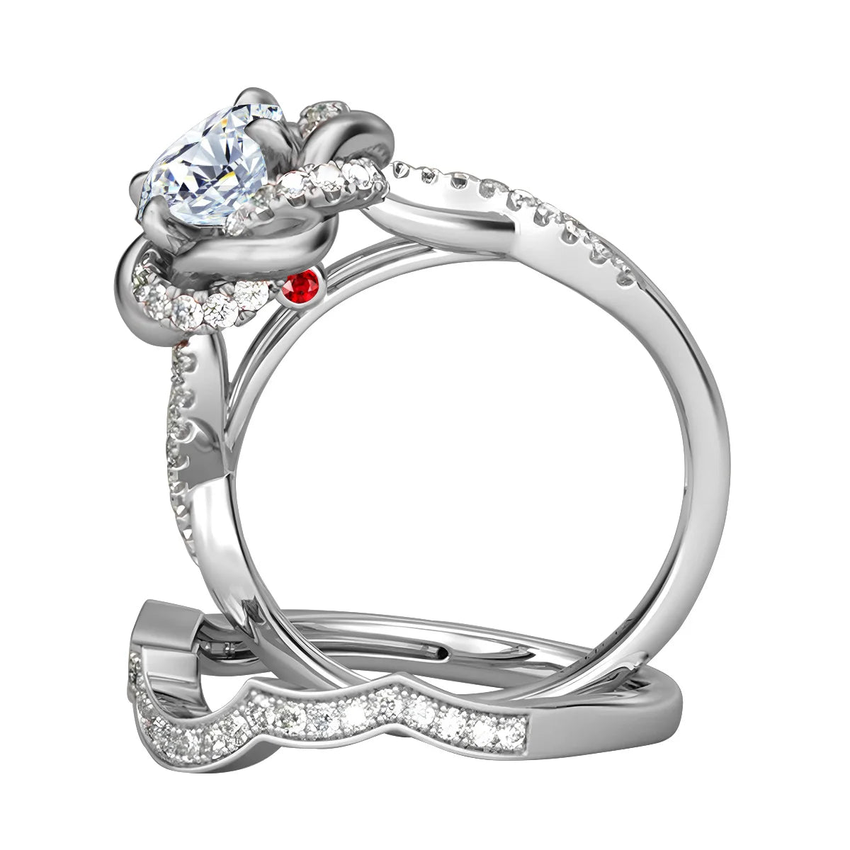 3.0 Ct Round Diamond Twist Floral Engagement Ring Set-Black Diamonds New York