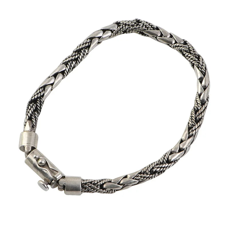 Vintage Woven Whip Chain Men's Bracelet-Black Diamonds New York