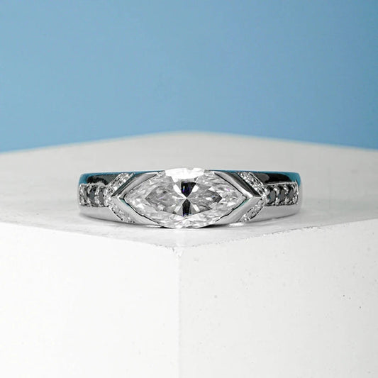 1.0 Ct Marquise Cut Diamond Engagement Ring-Black Diamonds New York