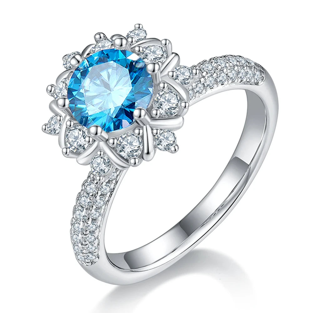 6.5mm Round Cut Diamond Flower Engagement Ring-Black Diamonds New York