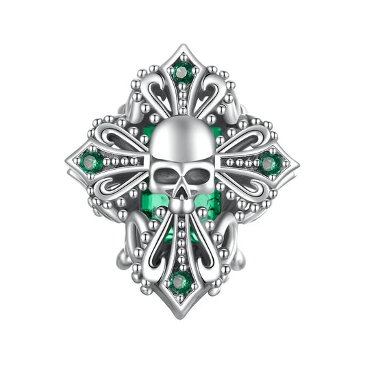 Skull Cross with Green Stones Charm-Black Diamonds New York