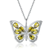 1.9ct Pear Cut Created Ruby Gemstone Butterfly Pendant Necklace-Black Diamonds New York