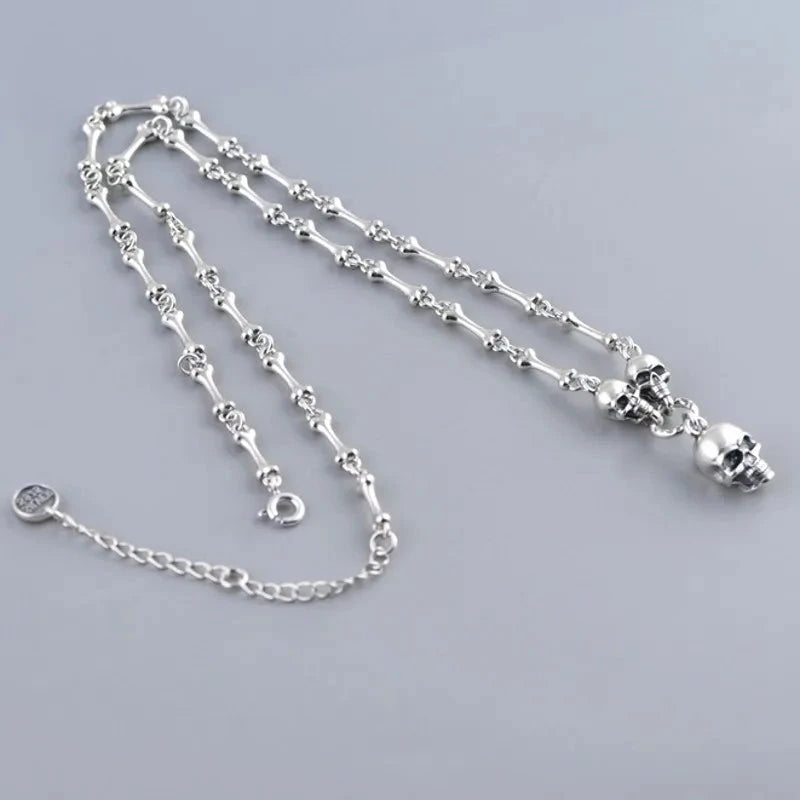 Retro Punk Skull Stick Bone Necklace-Black Diamonds New York