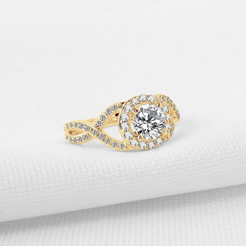 10K Yellow Gold 0.8 Ct Diamond Twist Shank Engagement Ring-Black Diamonds New York