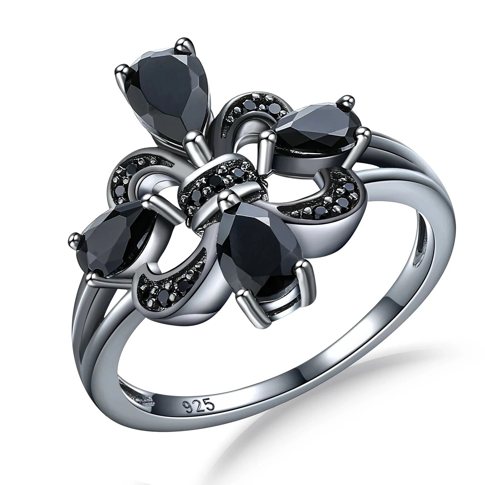 Pear-Cut Natural Black Spinel Gothic Ring-Black Diamonds New York