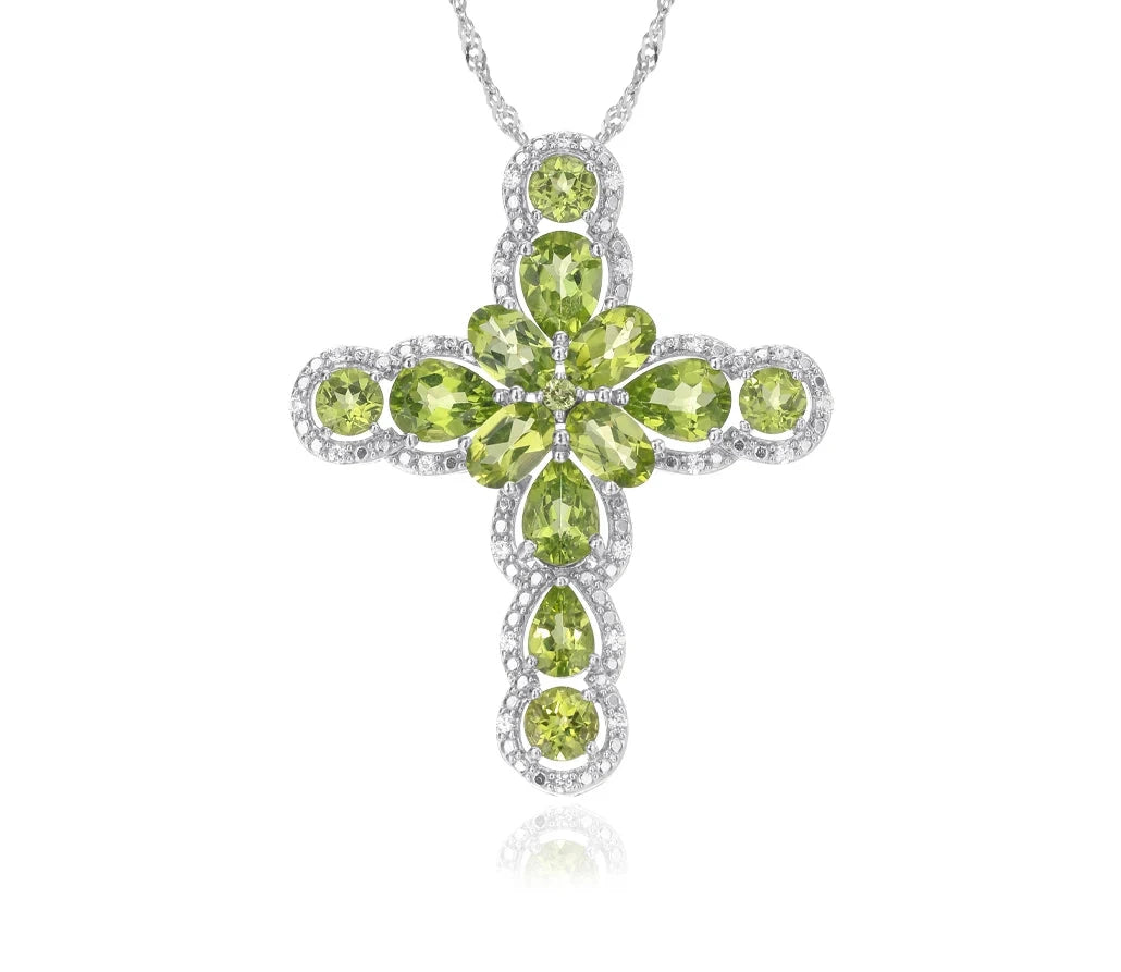 Pear-cut Peridot with Black Spinel Cross Pendant Necklace-Black Diamonds New York