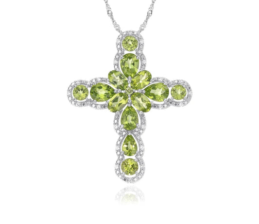 Pear-cut Peridot with Black Spinel Cross Pendant Necklace-Black Diamonds New York