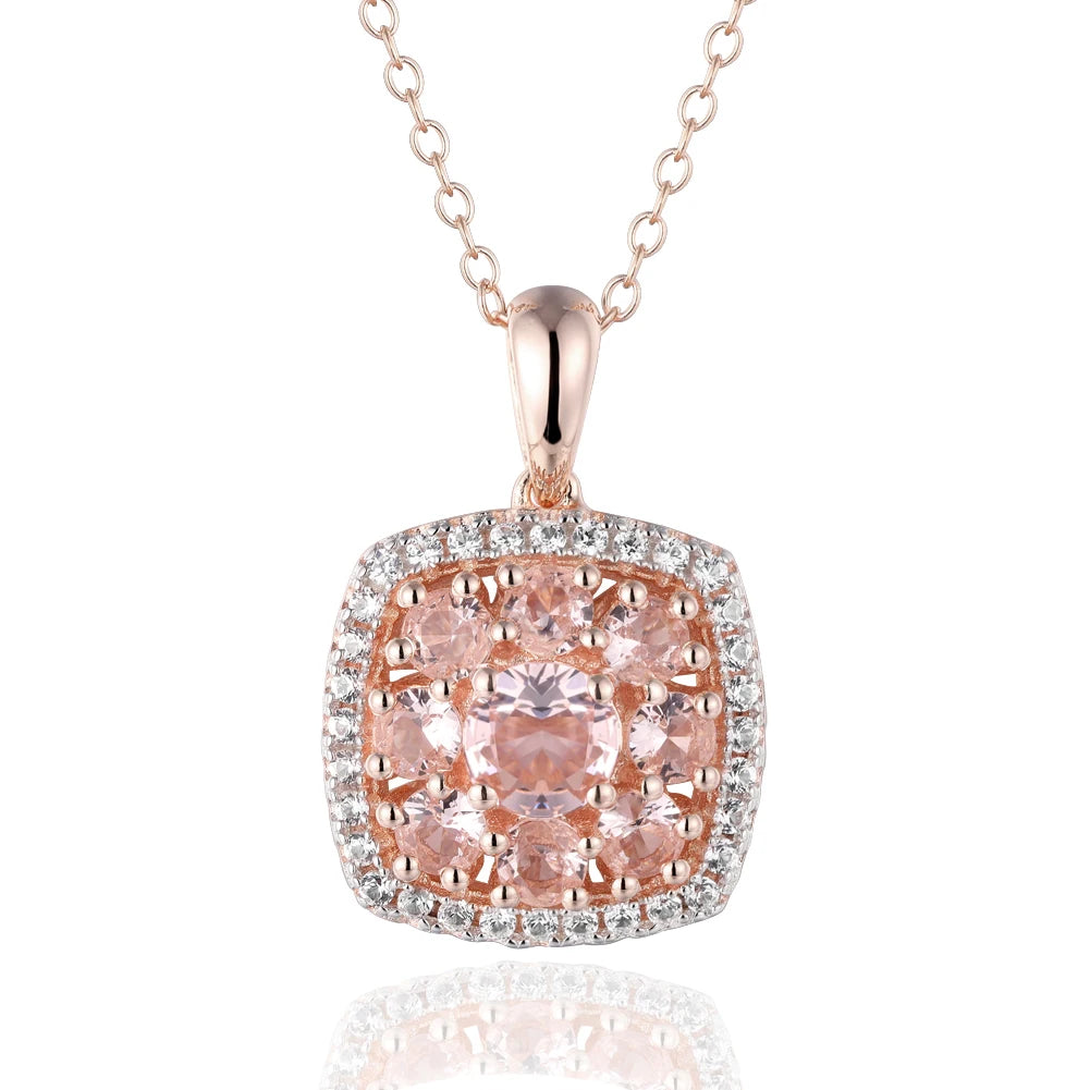 Round-cut Morganite Halo Rose Gold Necklace-Black Diamonds New York