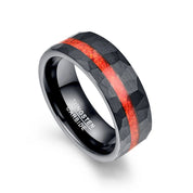 Brushed Matte Black Hammered Red Opal Inlay Tungsten Men's Ring-Black Diamonds New York