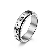 Star and Moon Titanium Steel Rotatable Luminous Ring-Black Diamonds New York