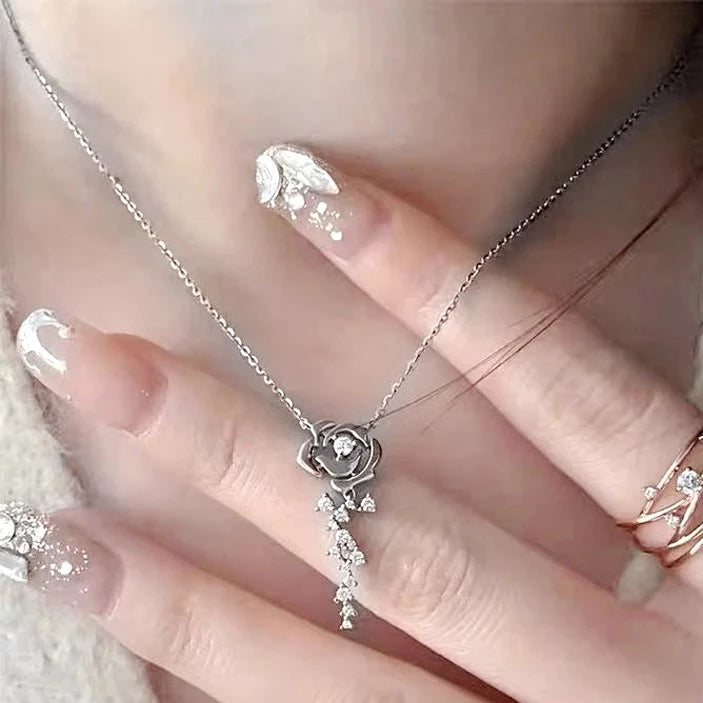 Vintage Rose Diamond Pendant Necklace & Earrings-Black Diamonds New York