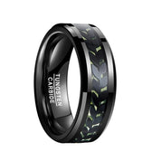 Black Leaves and Green Carbon Fiber Inlay Beveled Edge Tungsten Men's Ring-Black Diamonds New York