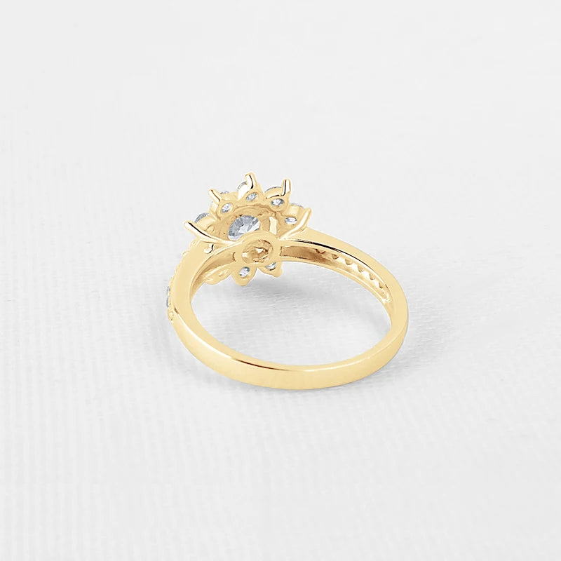 10K Yellow Gold Round Diamond Sunflower Shaped Engagement Ring-Black Diamonds New York