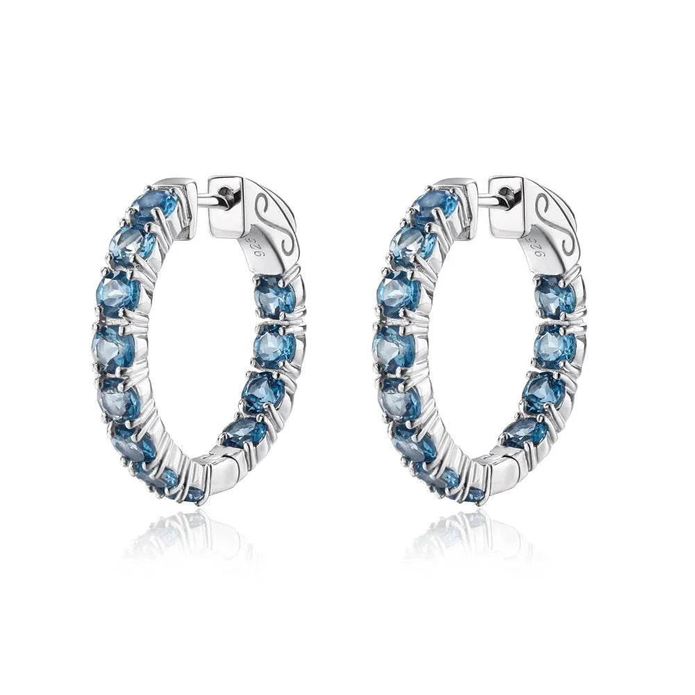 Classic Natural Gemstone Hoop Earrings-Black Diamonds New York