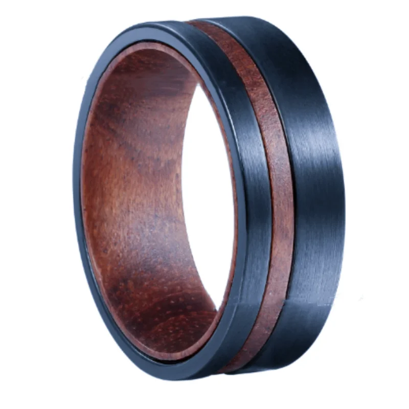 Solid Wood Titanium Steel Ring Men's Ring-Black Diamonds New York