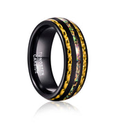 Yellow Carbon Fiber and Opal Inlaid Black Tungsten Men's Ring-Black Diamonds New York