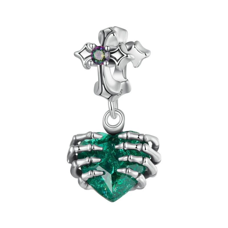 Cross and Skeleton Green Stone Gothic Charm-Black Diamonds New York