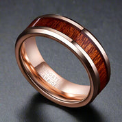 Koa Wood Inlay Beveled Edge Tungsten Carbide Ring-Black Diamonds New York