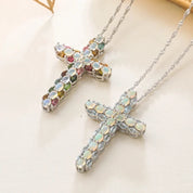 Oval cut Created Opal & Multi Gemstones Cross Pendant Necklace-Black Diamonds New York