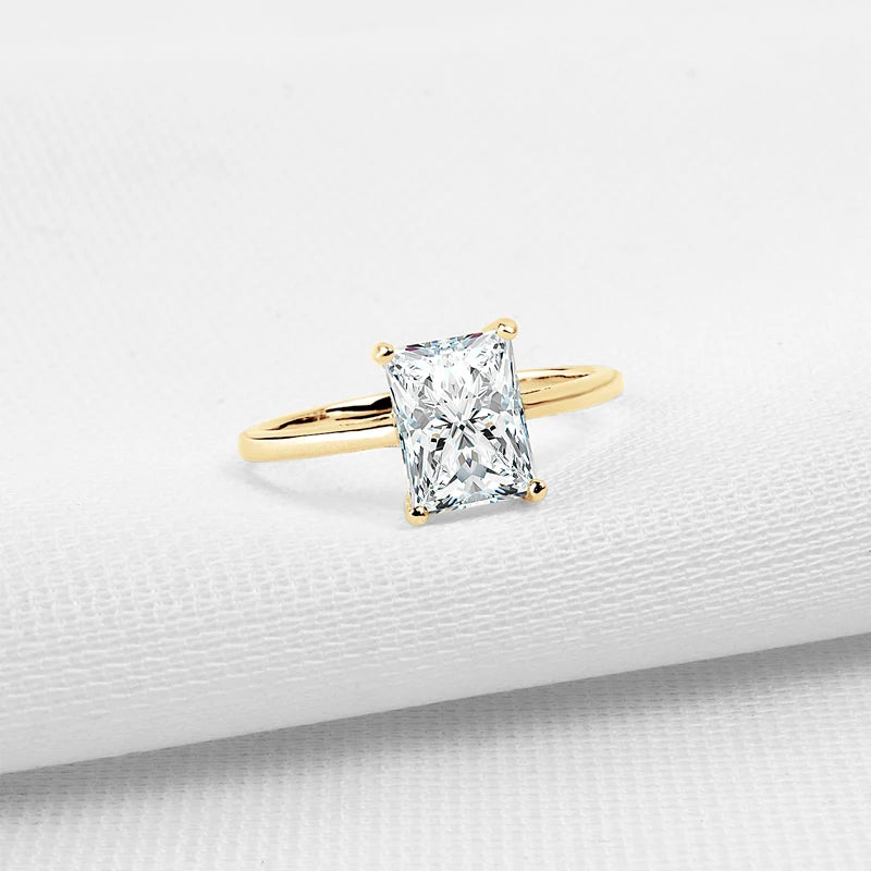 10K Yellow Gold Radiant Cut Diamond Solitaire Engagement Ring-Black Diamonds New York