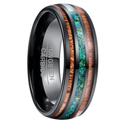 Natural Acacia Wood and Green Opal Tungsten Carbide Ring-Black Diamonds New York