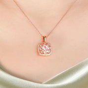 Round-cut Morganite Halo Rose Gold Necklace-Black Diamonds New York