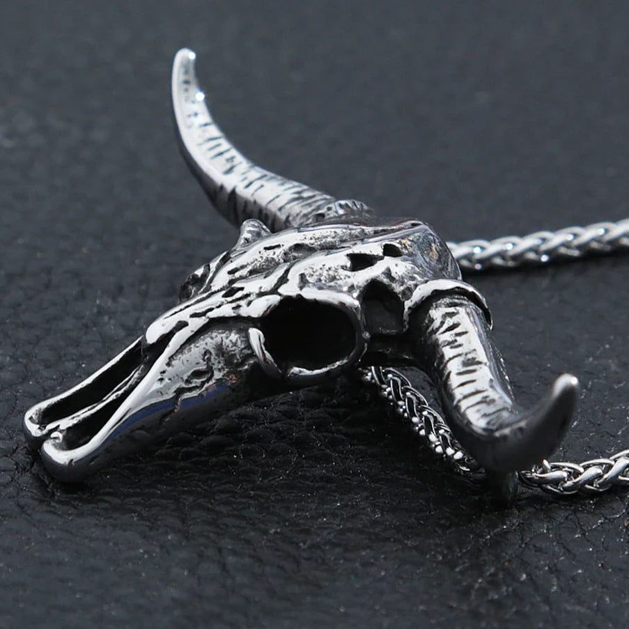 Hip Hop Bull Head Skull Punk Necklace-Black Diamonds New York