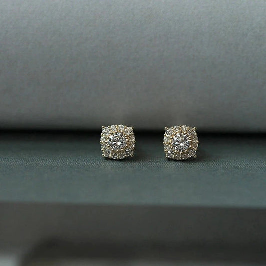 9k Yellow Gold Stud Earrings with Diamond Inlay-Black Diamonds New York
