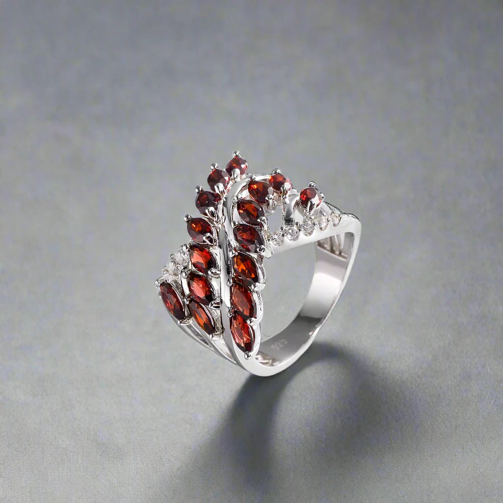 Marquise-cut Natural Garnet Gemstone Geometric Ring-Black Diamonds New York