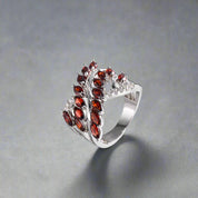 Marquise-cut Natural Garnet Gemstone Geometric Ring-Black Diamonds New York