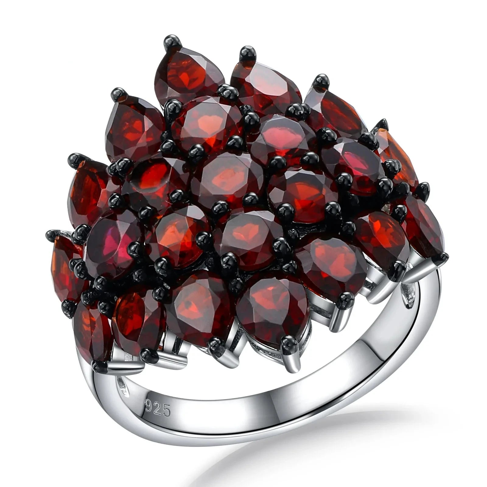 Unique Natural Red Garnet Gemstone Ring-Black Diamonds New York