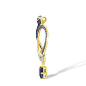 Sparkling Blue Stone Cute Snake Yellow Gold Pendant-Black Diamonds New York